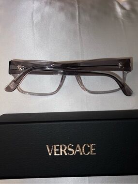 Versace Smoky Gray Rectangular Eyeglasses with Medusa Accent